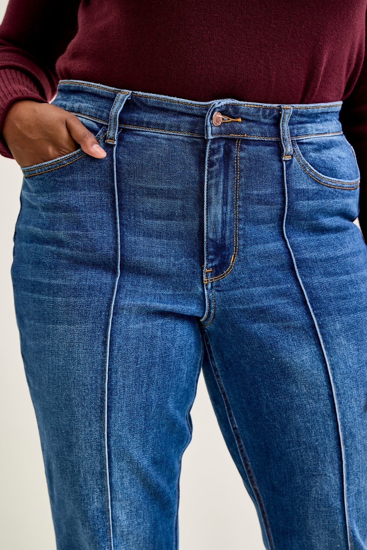 Sally High Rise Front Seam Detail & Cuffed Straight Fit Jeans - PLUS