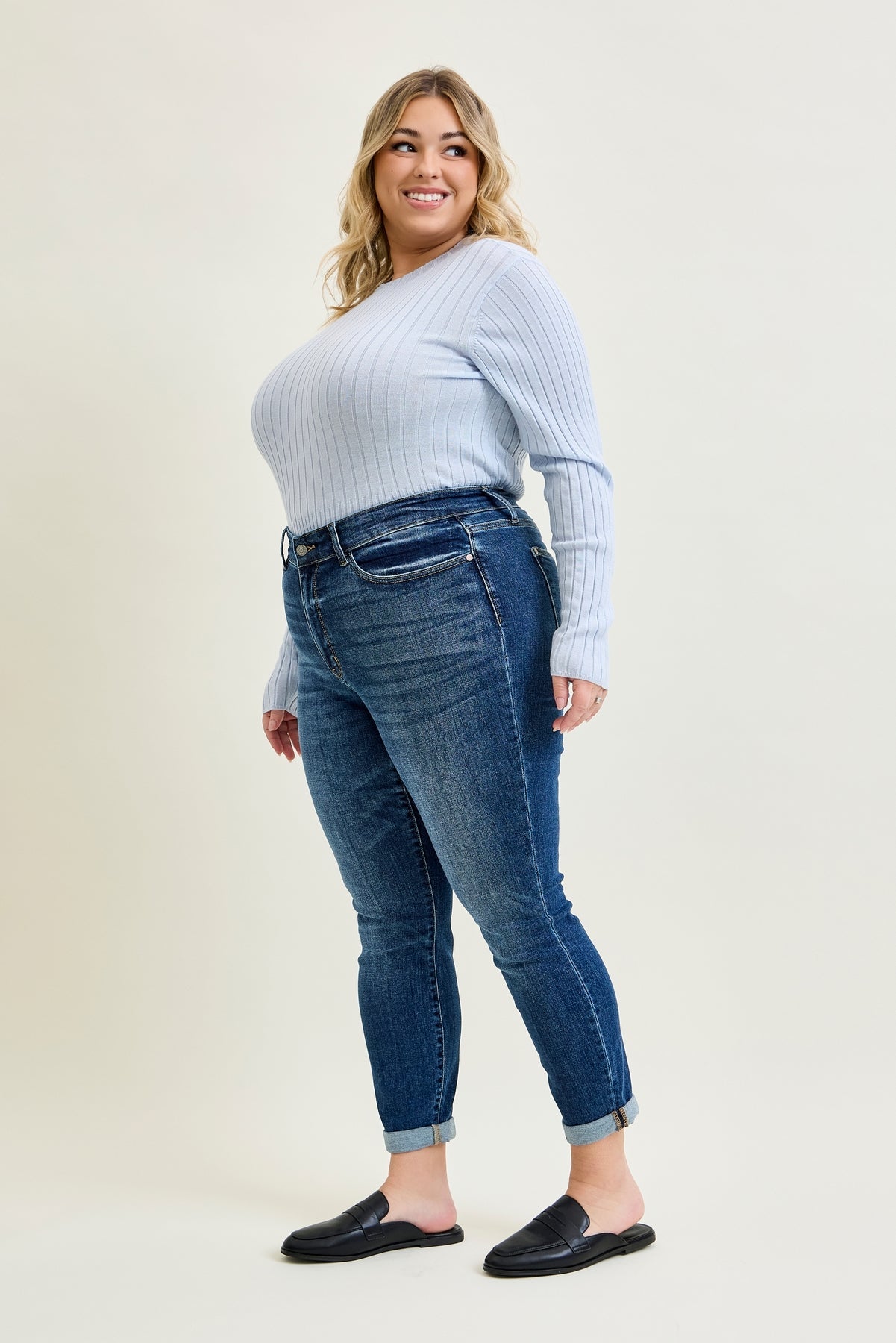 Addison Mid Rise Classic Cuffed Boyfriend Jeans- PLUS