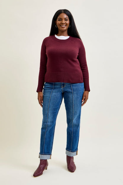Sally High Rise Front Seam Detail & Cuffed Straight Fit Jeans - PLUS