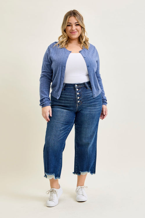 Wren High Rise Button Fly Distressed Hem Crop Wide - PLUS