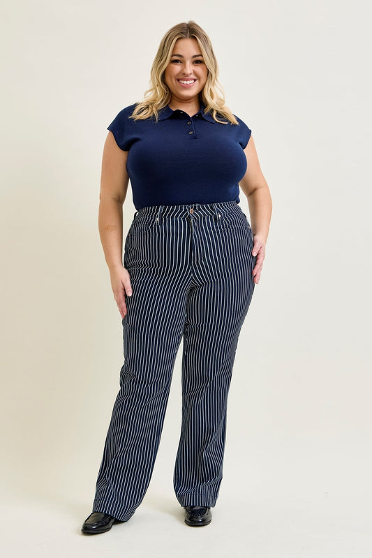 Vetti High Rise Tummy Control Striped Straight Fit - PLUS