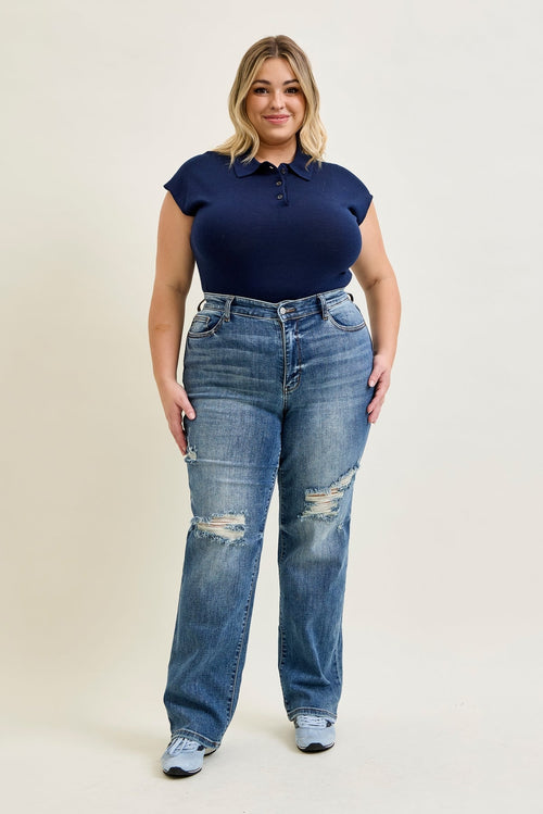 Kaylee High Waist Distressed Dad Jeans - PLUS