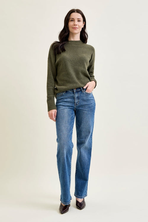 Samantha Mid Rise V-Front Straight Jeans