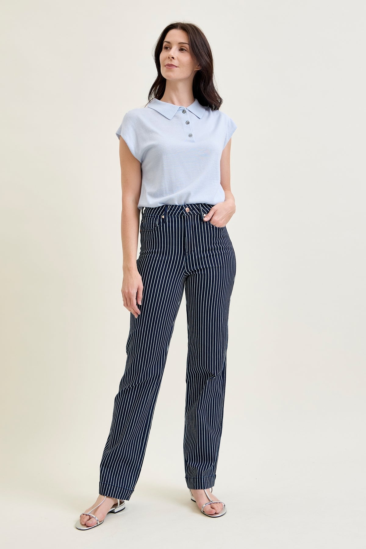 Vetti High Rise Tummy Control Striped Straight Fit