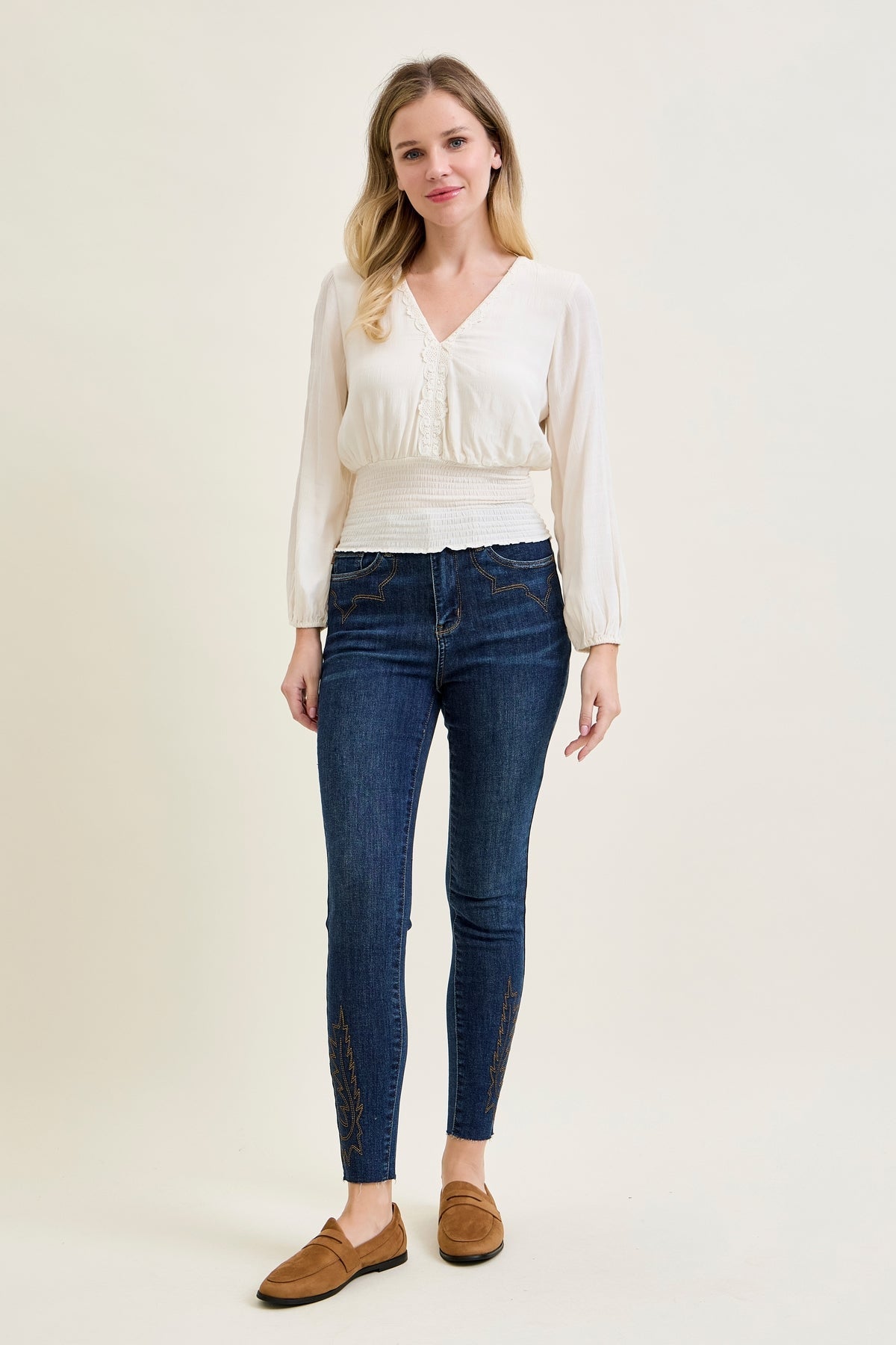 Sarah High Rise Skinny With Western Embroidery Detail