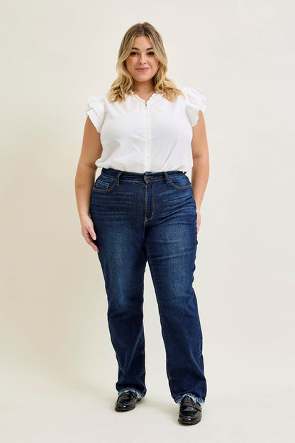 Selena Mid Rise Straight Leg with Fray Hem - PLUS