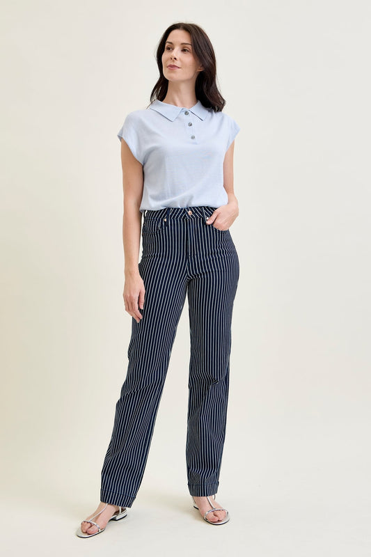 Vetti High Rise Tummy Control Striped Straight Fit