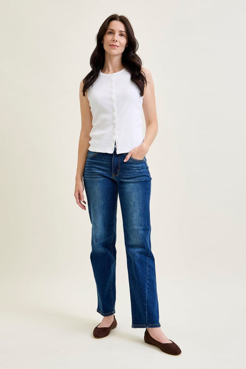 Aubrey Mid Rise Side Seam Detail Straight Jeans