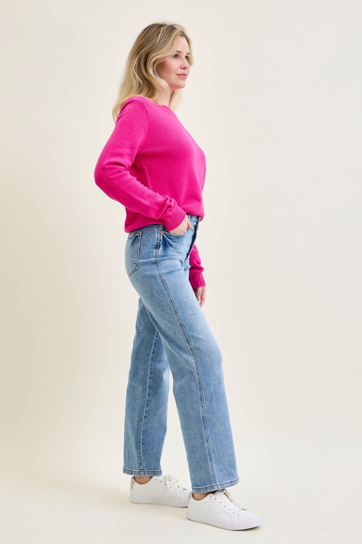 Haven Mid Rise Tummy Control Vintage Wash Straight Jeans