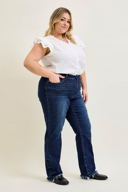 Selena Mid Rise Straight Leg with Fray Hem - PLUS