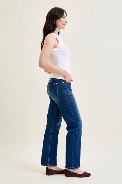 Aubrey Mid Rise Side Seam Detail Straight Jeans