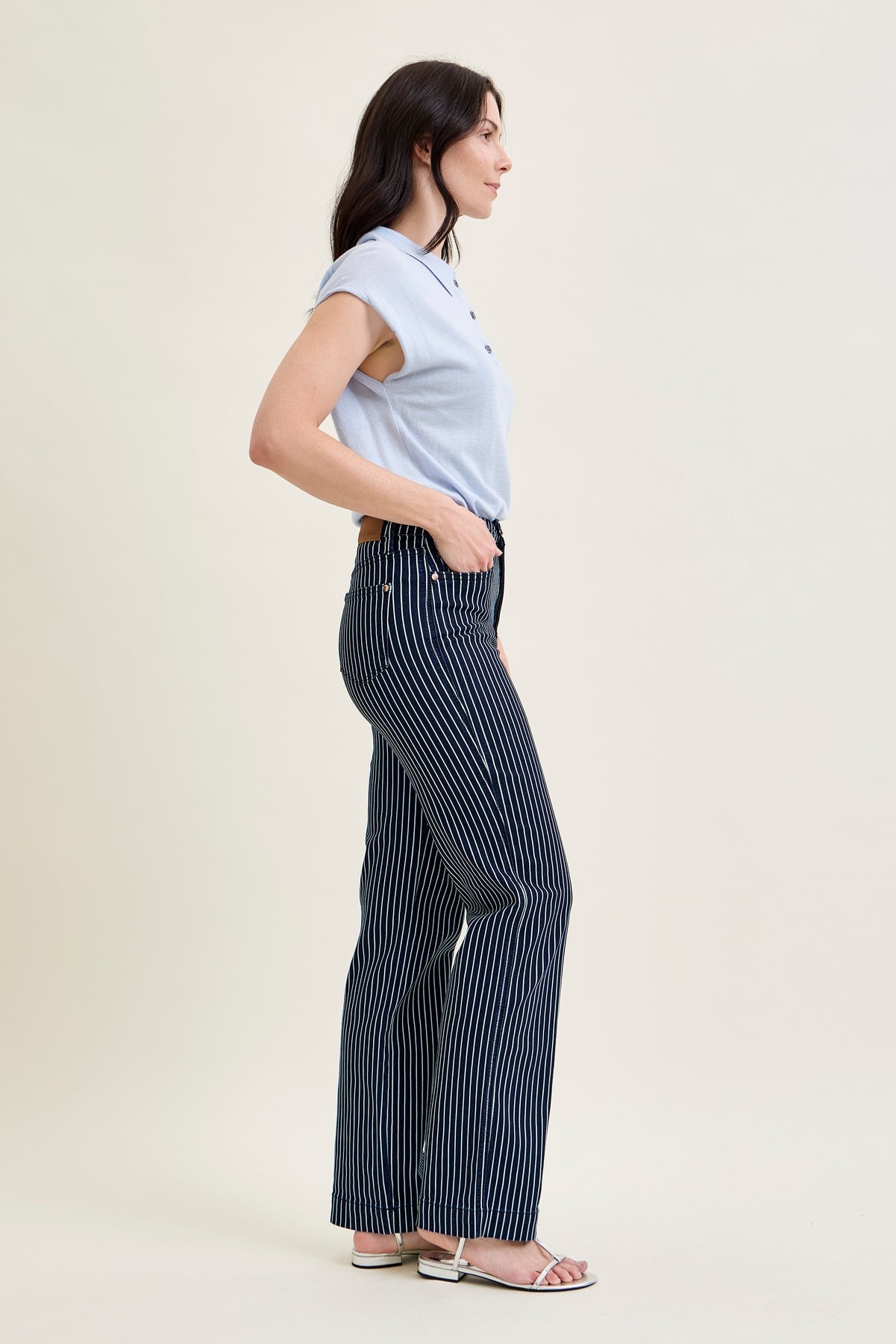 Vetti High Rise Tummy Control Striped Straight Fit