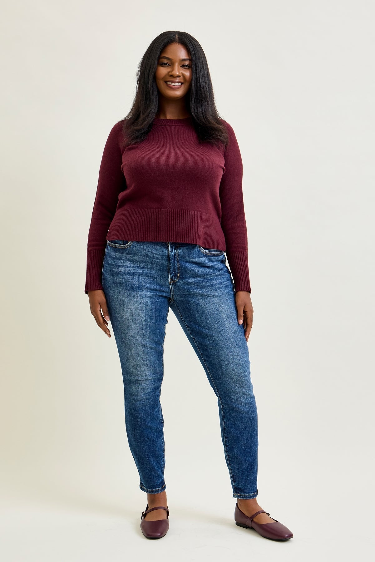 Joey Mid Rise Skinny Jeans With Handsand - PLUS