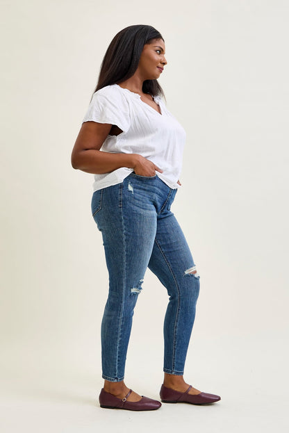 Freya Mid Rise Tummy Control Distressed Skinny - PLUS