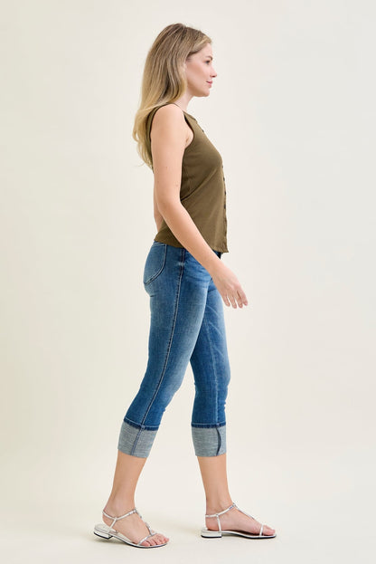 Kayla High Rise Tummy Control Back Shield Pockets & Cuff Capri