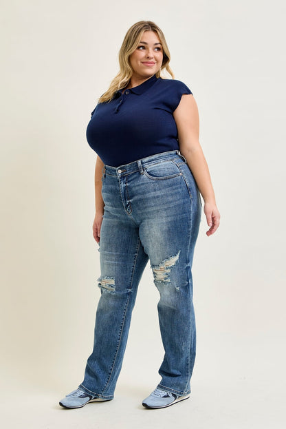 Kaylee High Waist Distressed Dad Jeans - PLUS