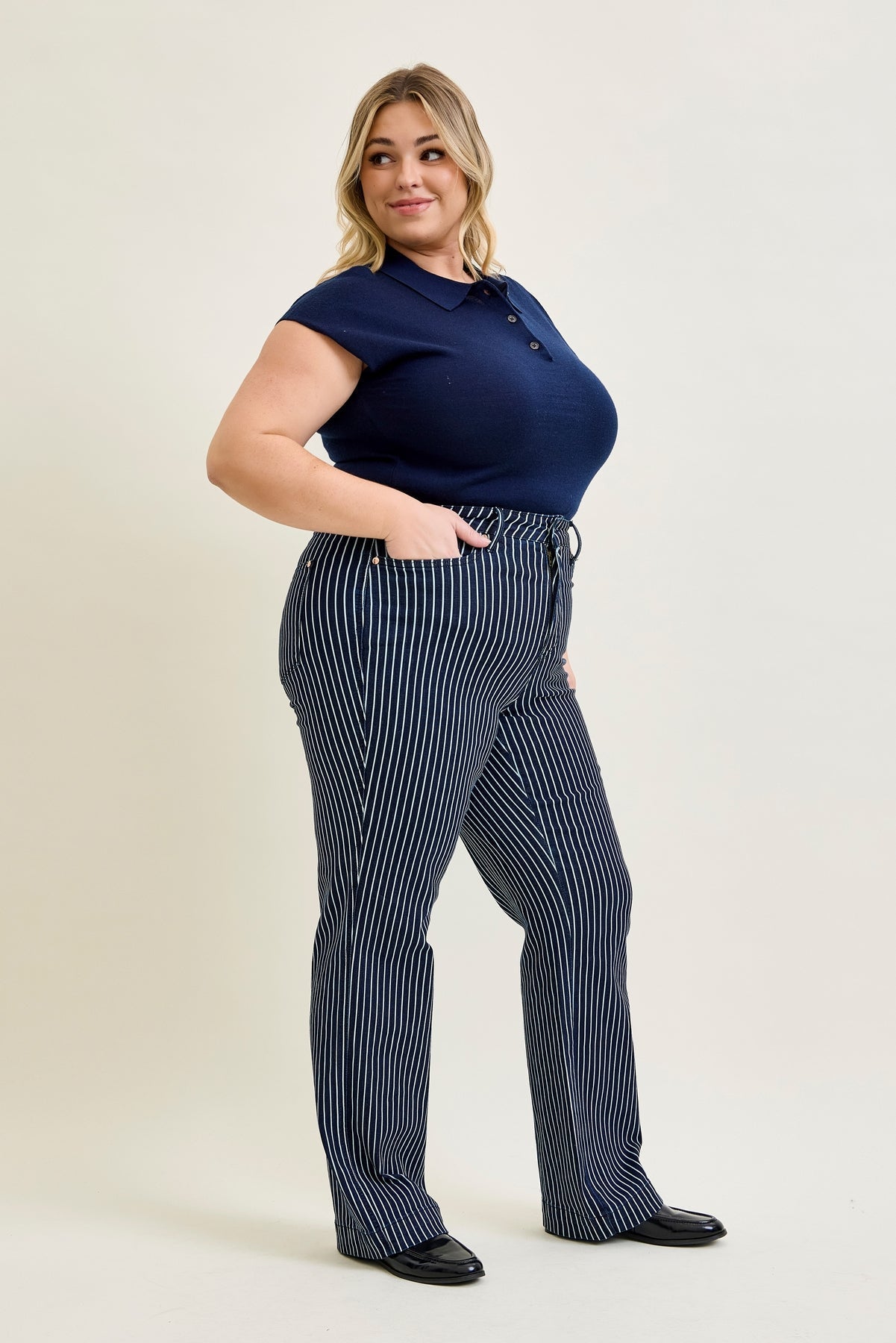 Vetti High Rise Tummy Control Striped Straight Fit - PLUS