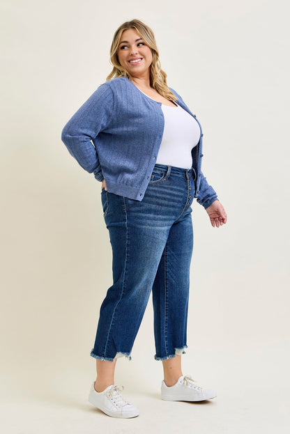 Wren High Rise Button Fly Distressed Hem Crop Wide - PLUS