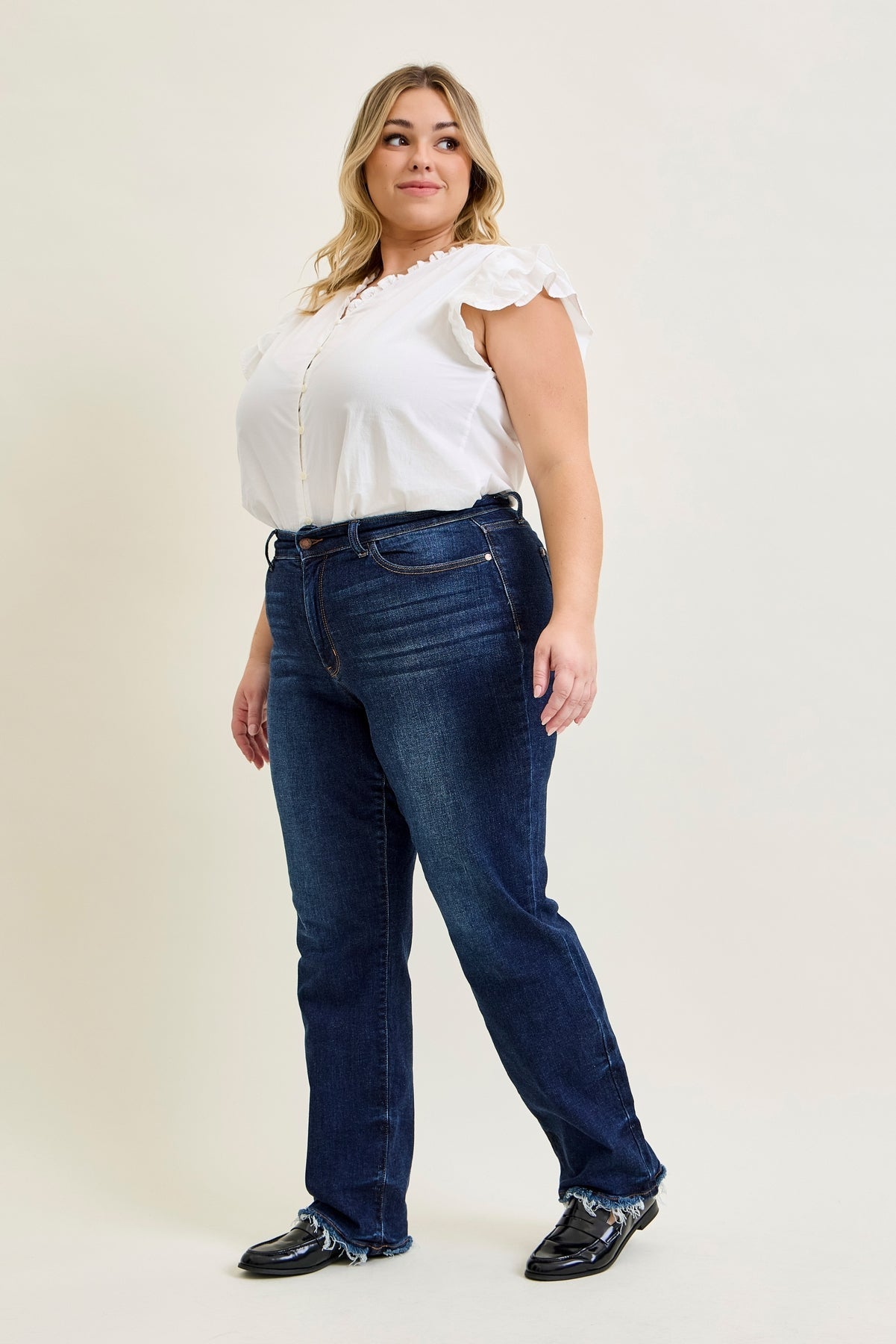 Selena Mid Rise Straight Leg with Fray Hem - PLUS