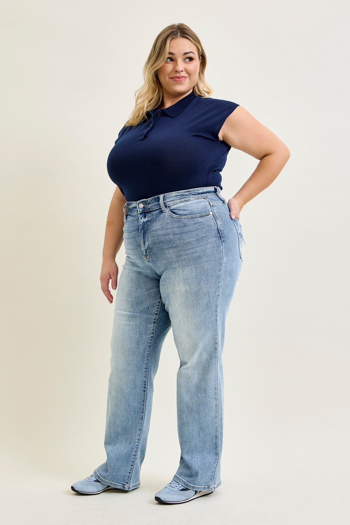 Florence High Rise Light Wash Straight Leg Jeans - PLUS