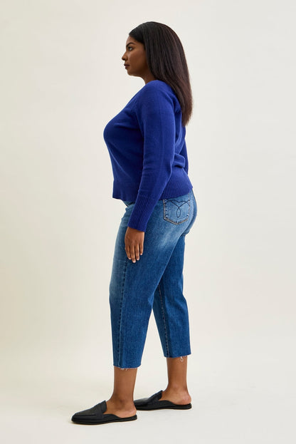 Dolly High Rise Back Pocket Classic Cropped Wide Leg Jeans - PLUS