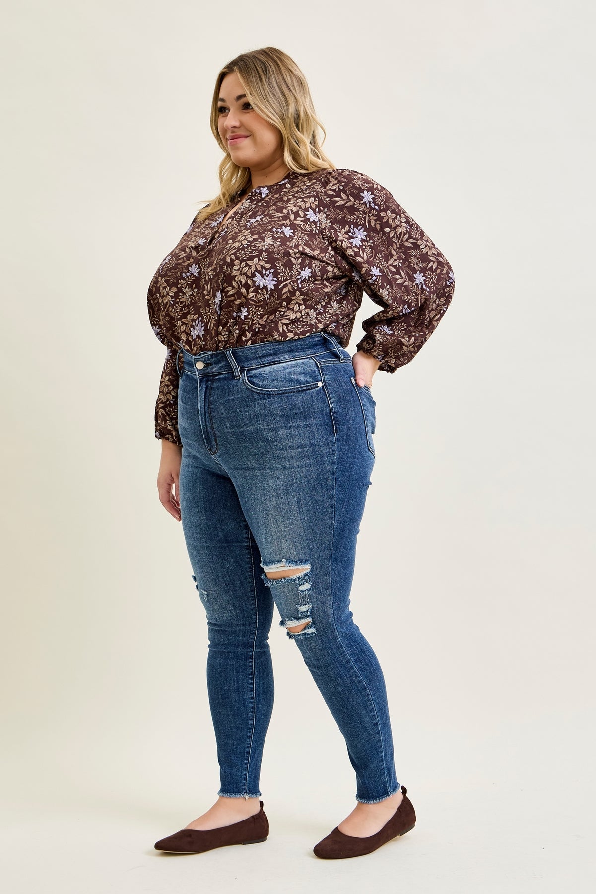 Andrea High Waist Skinny Jeans with Rips - PLUS