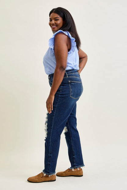 Lisse Mid Rise Ripped Straight Fit Jeans - PLUS