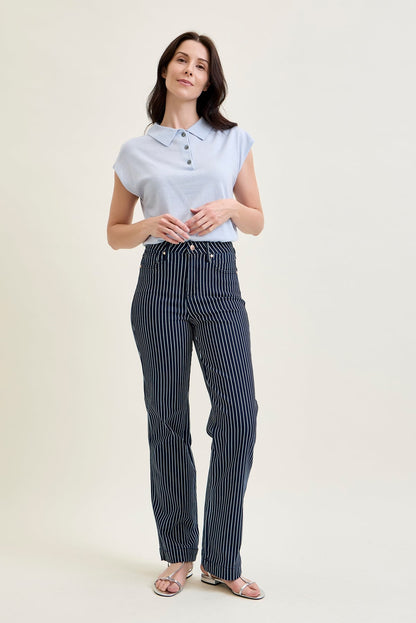 Vetti High Rise Tummy Control Striped Straight Fit