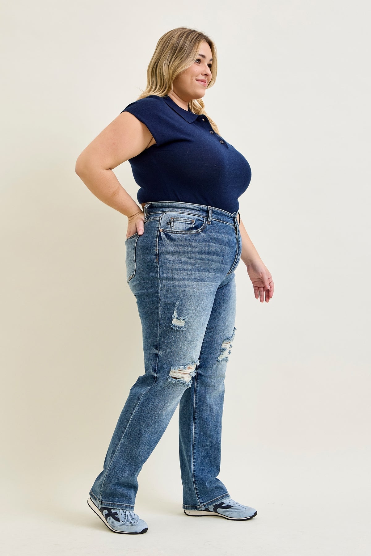 Kaylee High Waist Distressed Dad Jeans - PLUS