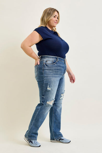 Kaylee High Waist Distressed Dad Jeans - PLUS
