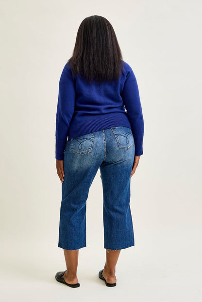 Dolly High Rise Back Pocket Classic Cropped Wide Leg Jeans - PLUS