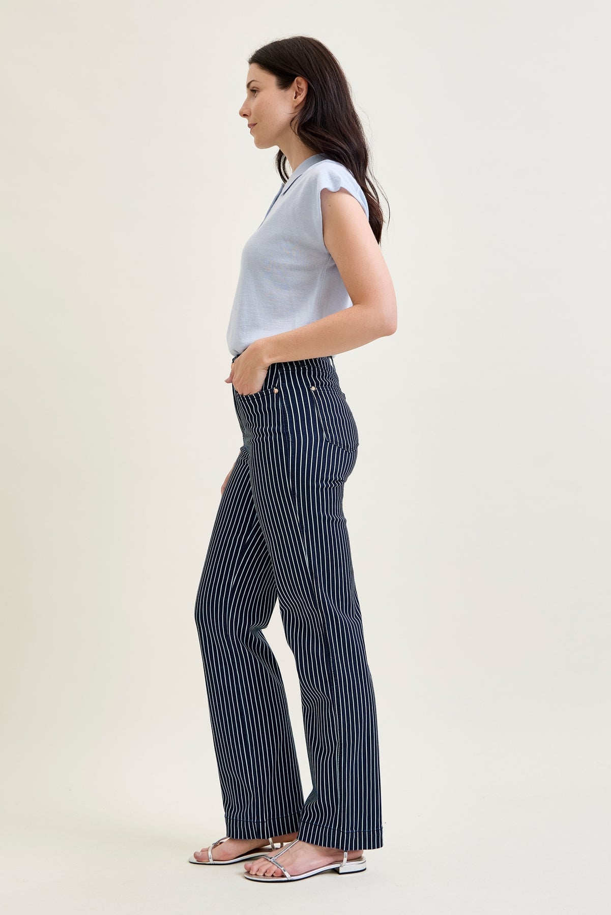 Vetti High Rise Tummy Control Striped Straight Fit