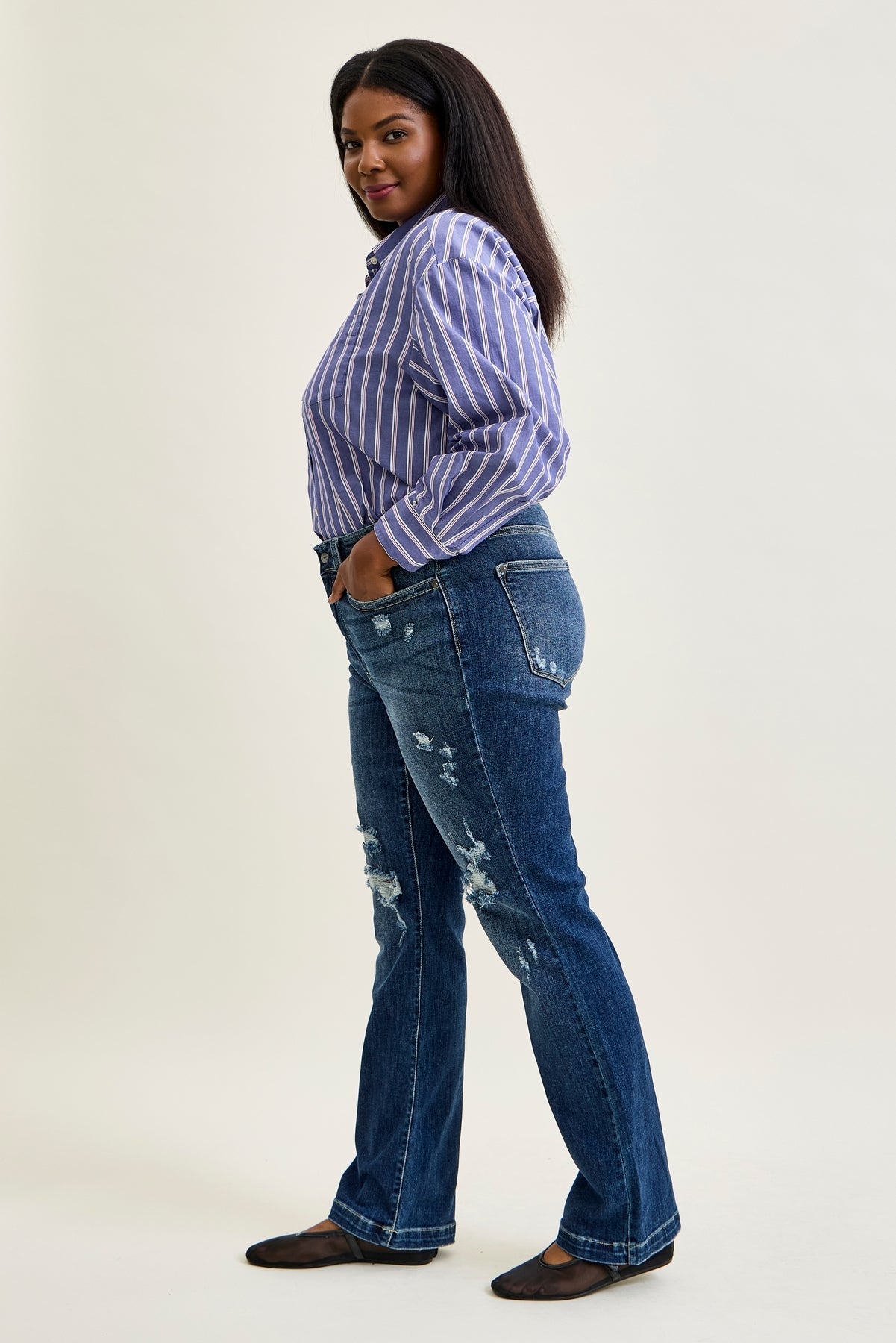 Lucy Mid Rise Hand Sand & Mildly Distressed Bootcut Jeans - PLUS