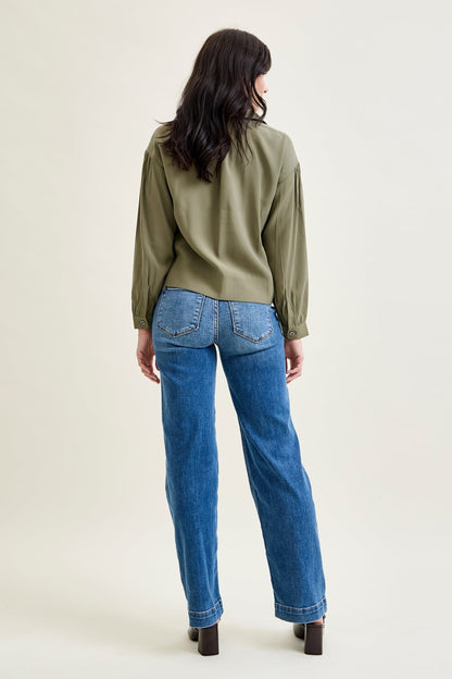 Clementine High Rise Double Button Wide Leg Denim Jeans