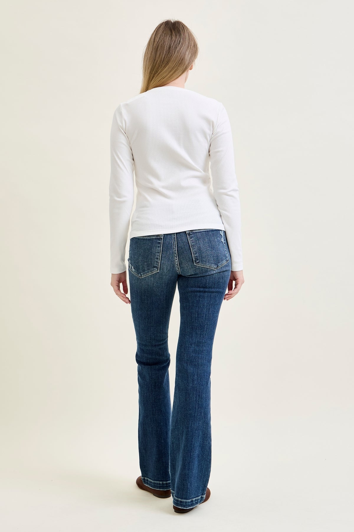 Lucy Mid Rise Hand Sand & Mildly Distressed Bootcut Jeans