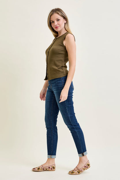 Hailey High Rise Pull On Double Cuffed Slim Jeans