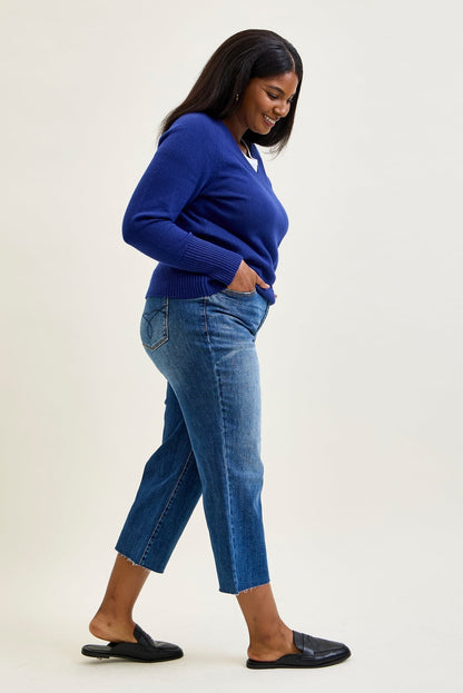 Dolly High Rise Back Pocket Classic Cropped Wide Leg Jeans - PLUS