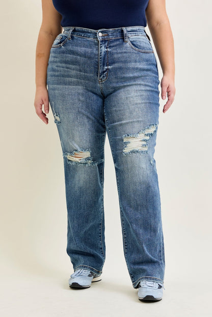 Kaylee High Waist Distressed Dad Jeans - PLUS