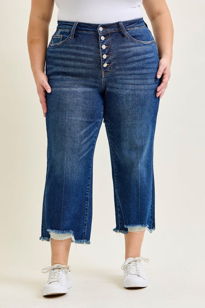 Wren High Rise Button Fly Distressed Hem Crop Wide - PLUS