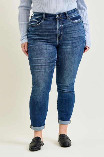 Addison Mid Rise Classic Cuffed Boyfriend Jeans- PLUS