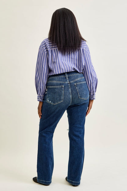 Lucy Mid Rise Hand Sand & Mildly Distressed Bootcut Jeans - PLUS