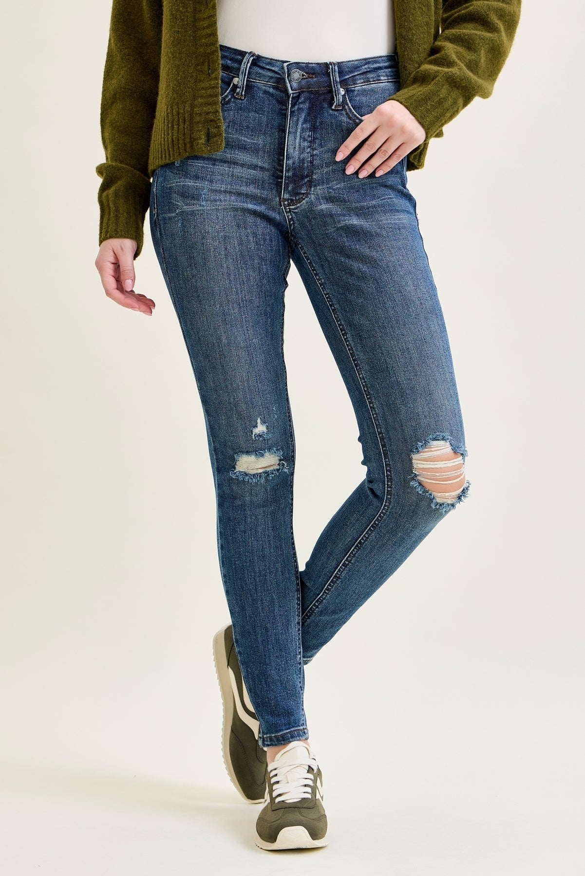 Freya Mid Rise Tummy Control Distressed Skinny