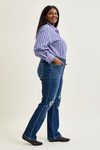 Lucy Mid Rise Hand Sand & Mildly Distressed Bootcut Jeans - PLUS