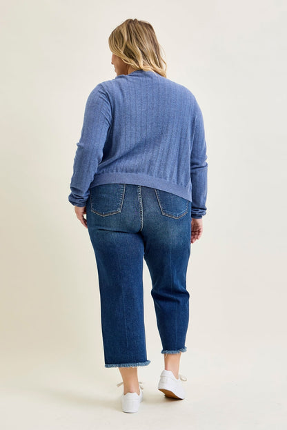 Wren High Rise Button Fly Distressed Hem Crop Wide - PLUS