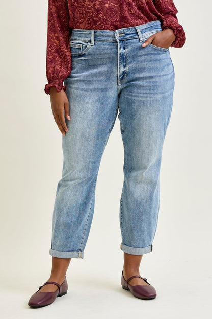 Michelle Mid Rise Vintage Wash Boyfriend Jeans - PLUS