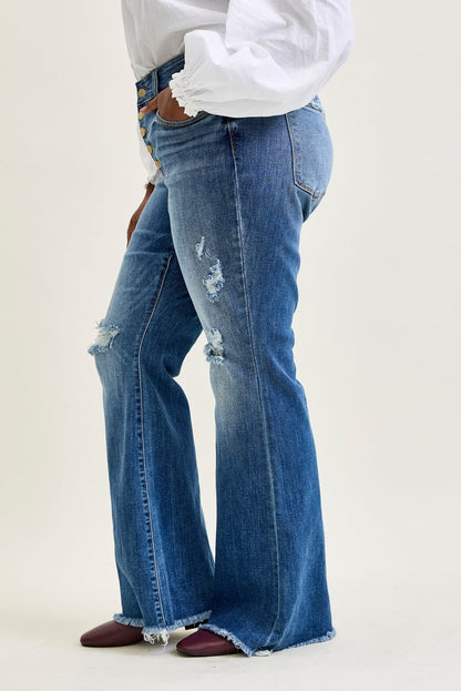 Indie Mid Rise Flare Jeans – Buttoned Up and Ready to Flaunt - PLUS
