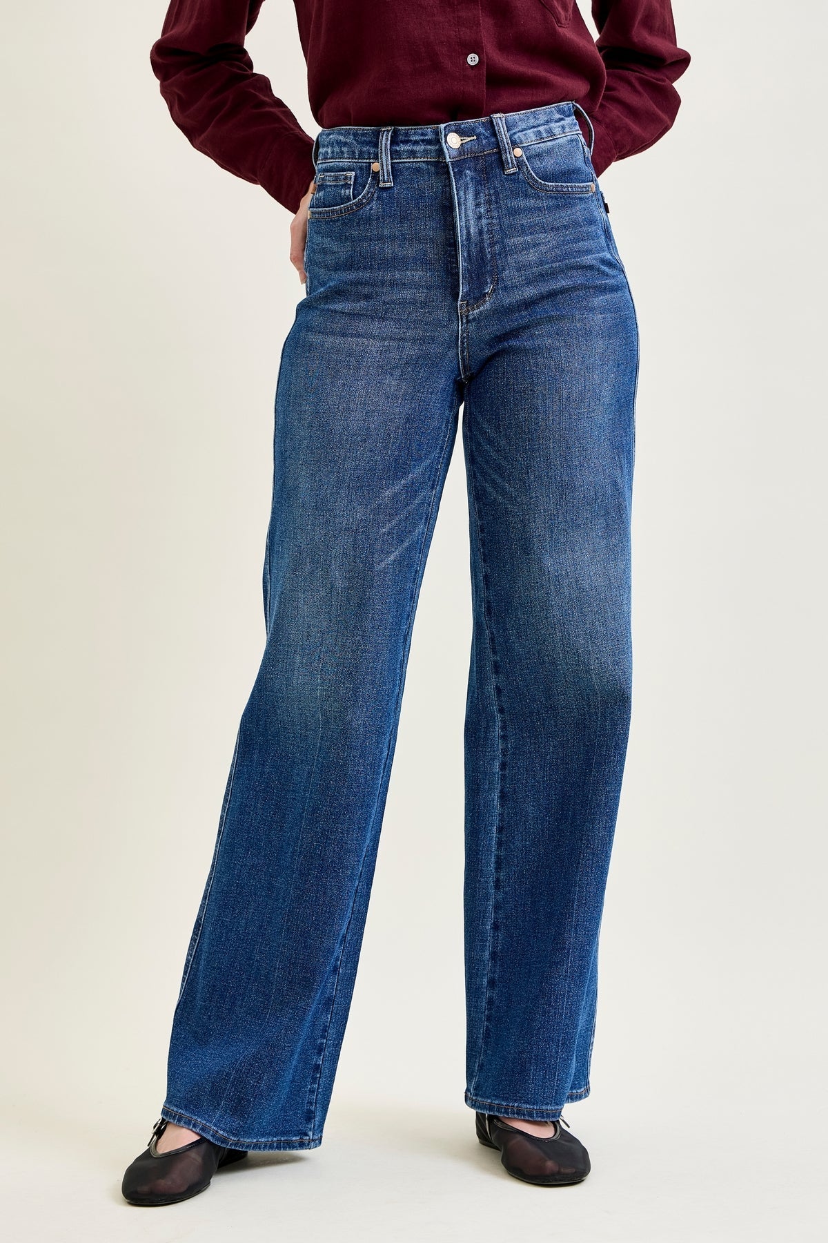 Claribel High Rise Tummy Control Retro Wide Leg Jeans