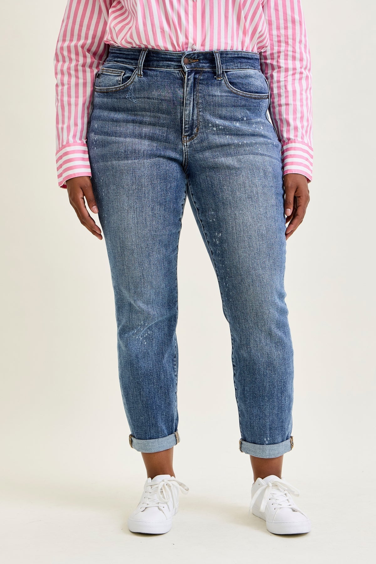 Margot High Rise Bleach Splash Boyfriend Jeans - PLUS