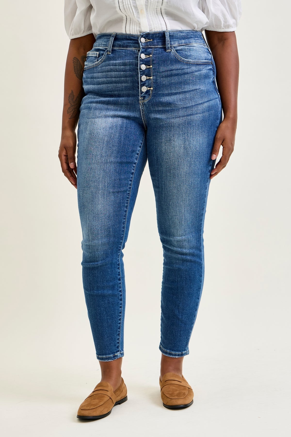 Rose Classic Button Fly Skinny Jeans - PLUS