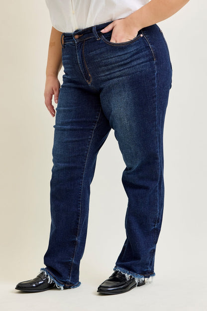 Selena Mid Rise Straight Leg with Fray Hem - PLUS